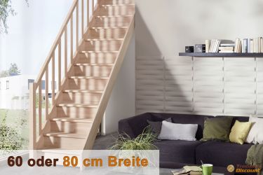 Gerade Holztreppe Casablanca aus Fichte oder Buche 60-80cm breit