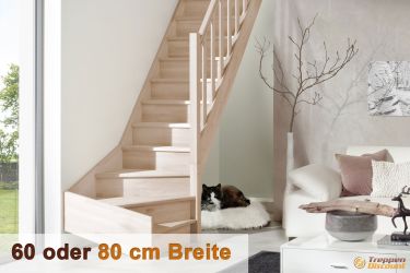 Holztreppe Casablanca gewendelt aus Fichte oder Buche 60-80cm breit