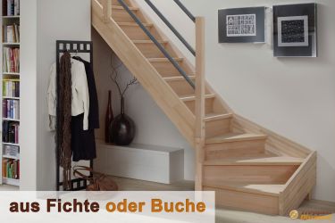 Massivholztreppe Savoy gewendelt aus Fichte oder Buche